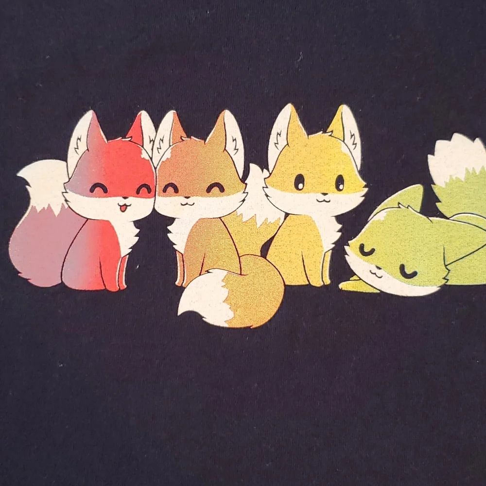 L.A.T. tee turtle 'rainbow foxes' Short Sleeve Graphic Tee Lg. - Picture 7 of 8